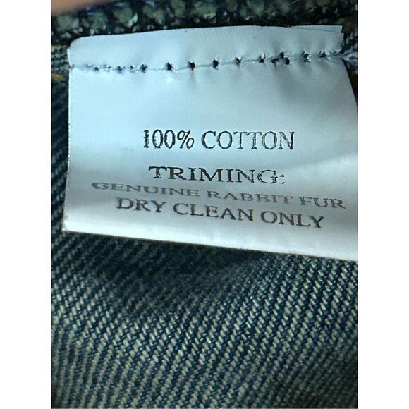 La Fiorentina Vintage Denim Jacket with Rabbit Fur Trim Size Large (0034) - Picture 6 of 7